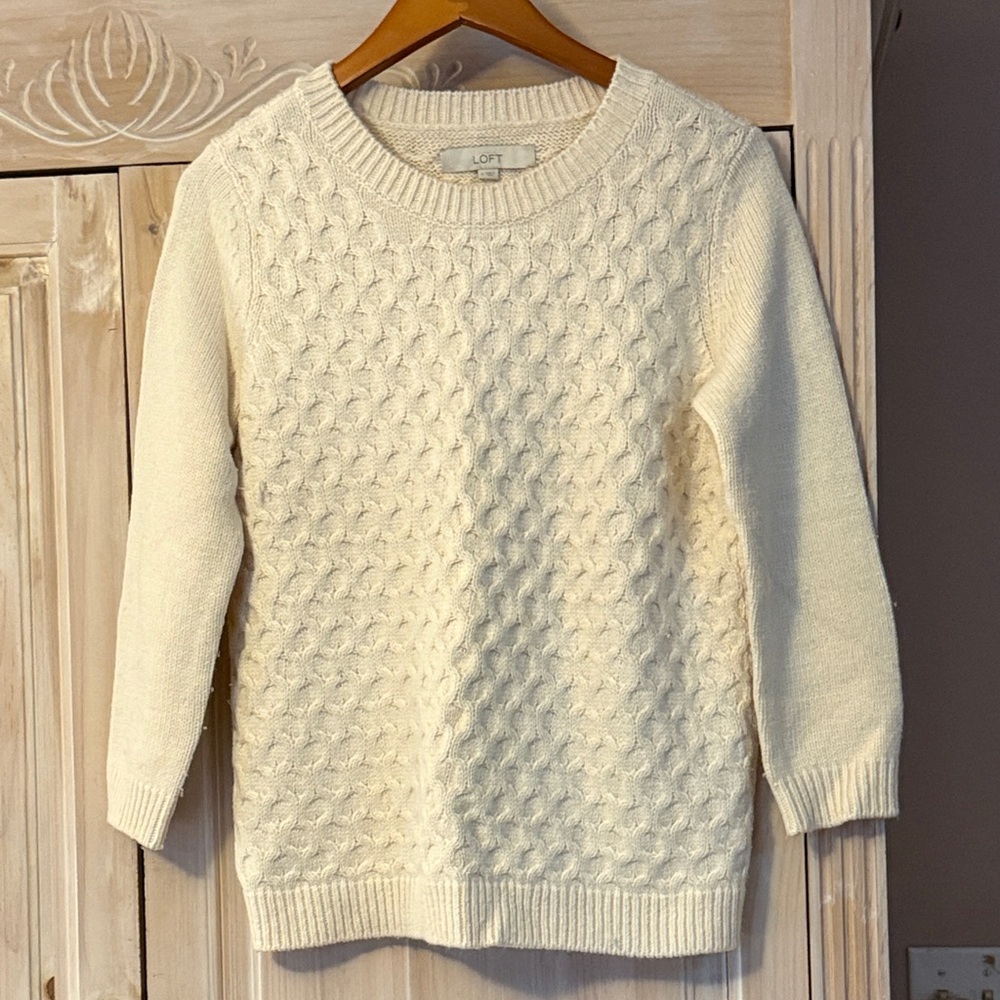 LOFT Ivory Textured Knit Sweater